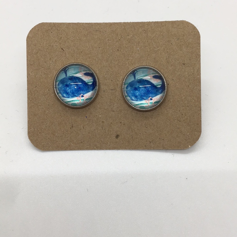 Large Blue Whale Stud Earrings
